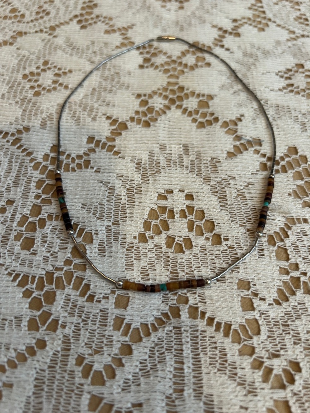 Liquid Sterling Vintage Beaded Necklace, Brown & Turquoise, 17”